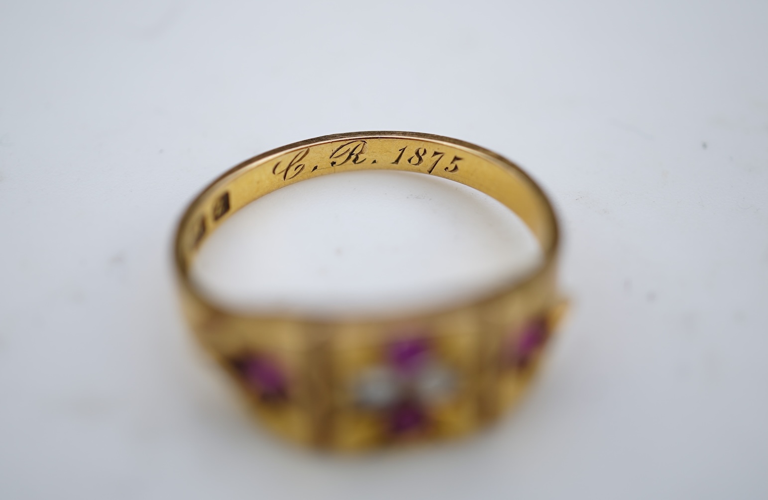 A Victorian ruby and diamond ring, circa 1874